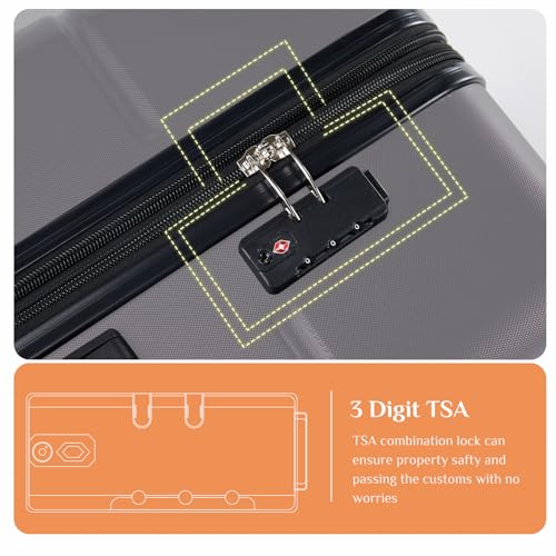 Image of Sweetcrispy 3 Piece Luggage Set, ABS Hard Shell Carry On Suitcase with Smooth Spinner Wheels and TSA Lock, Lightweight Rolling Travel Luggage 20 /24 /28 Inch for Travel Business Vacation, Dark Grey