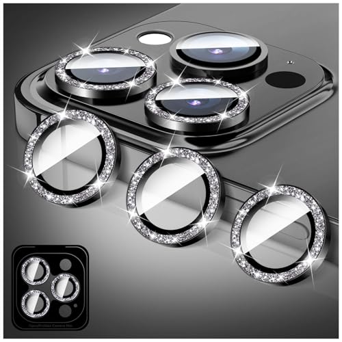 LucBuy Kamera Schutz Kompatibel für iPhone 12 Pro Glitzer 9H Hartglas Kamera-Abdeckung Filmaufkleber Automatisch Ausrichtende Einzelne Metallringe Glänzendes Handyzubehör