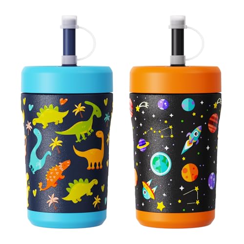 Image of Sursip Toddler Cups Spill Proof with Straws and Lids, 12oz Sippy Cups