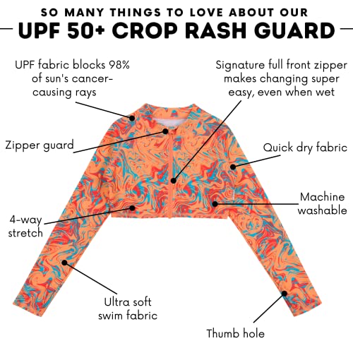 Image of SwimZip Girls' Long Sleeve Zipper Crop Top Rash Guard UPF 50+ Sun Protection