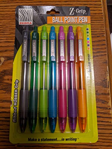 Zebra z-grip格納式ボールペンペン, Assortedインク、M、7 /パック