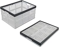 Vista 6 de Teyyvn Paquete de 3 cajas de almacenamiento plegables apilables de plástico de 30 L, cestas de almacenamiento plegables