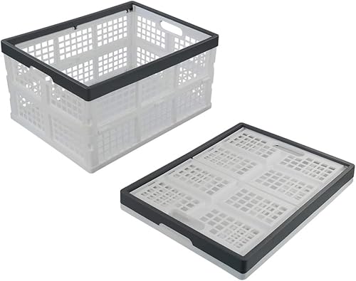 Miniatura 6 de Teyyvn Paquete de 3 cajas de almacenamiento plegables apilables de plástico de 30 L, cestas de almacenamiento plegables