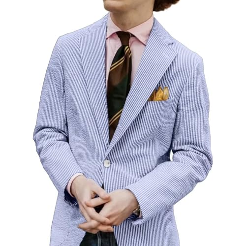 Mens Seersucker Suit Blazer Men Summer Lightweight Jacket Sports Coat Beach Wedding Party Prom Daily Casual Outfit Jacket