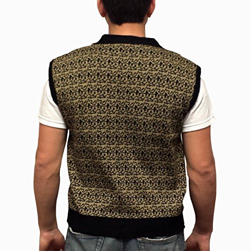 My Party Shirt Ferris Bueller Sweater Vest - Costume & Everyday Wear 80s Movie Halloween Outfit - Black & Gold Patterned Knit3