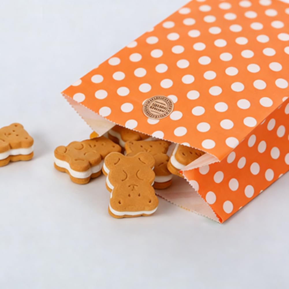 100 Stück Punkte Papiertüten 13×8×24cm Bunt Kraftpapier Geschenktüten Candy Tüten zum Verpacken von Geschenken Kleine Papiertüten für Geburtstag Hochzeit Party Weihnachten Orange