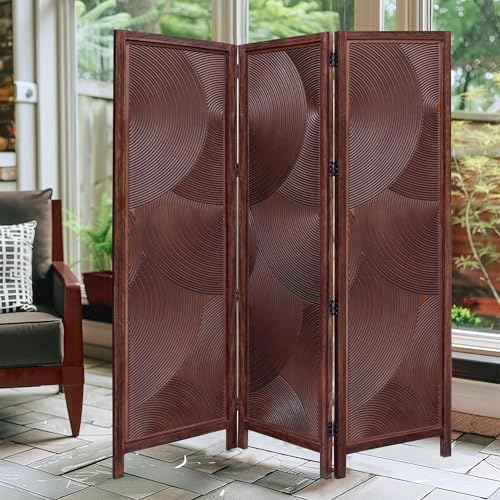 Image of Classic Wood and Craft Wooden Room Divider Partition for Living Room, Privacy Partition, Partition Wall, Divider for Makeup Studio /Office (3 Panels - Round Frame Design)