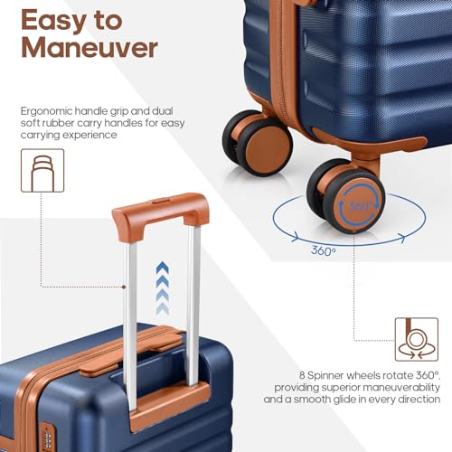 Image of UKEIN Luggage Sets 3 Piece, PC Hardside Large Luggage 24 Inch With Spinner Wheels with TSA Lock, Carry On Suitcase Set With Travel Backpack for Men (Blue, 3 piece set (24inch))