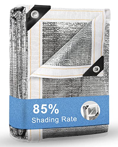 vensovo Reflektierendes Aluminium-Stoffnetz, 2,4 x 3,5 m, für den Außenbereich, leichter Sonnenschutz, Stoffbezug, 85 % Sonnenschutz, Stoffnetz mit Ösen für Deck, Terrasse, Auto Cover
