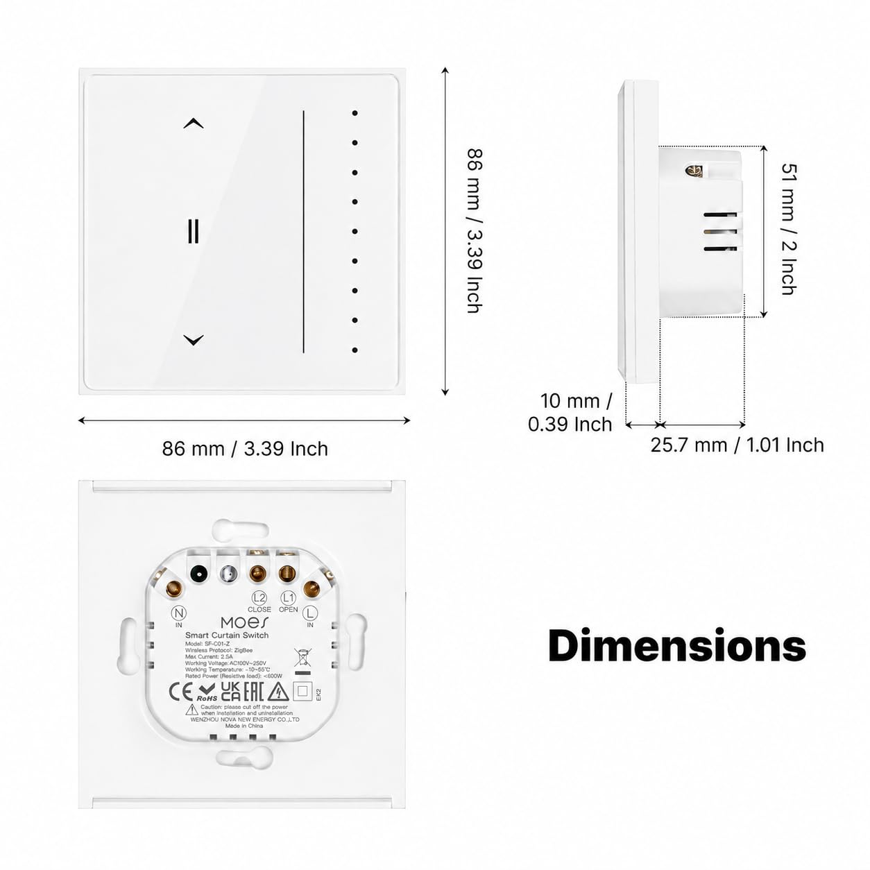 MOES Zigbee Interruttore per tapparelle intelligente | Da incasso, regolazione percentuale, timer, compatibile Alexa/Google, filo neutro richiesto