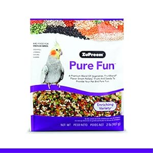ZuPreem Pure Fun Bird Food, Cockatiel, Lovebird, Quaker, Small Conure, Lorikeet, Seed and Pellet Blend for Medium Birds, Food Mixer Topper, Enriching Variety, Made in USA, Cockatiel Food (M, 2 lb)