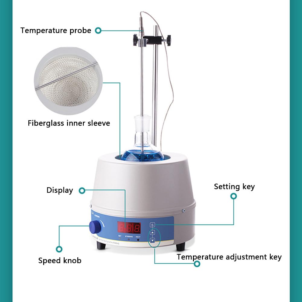 Agitador Magnético con Pantalla Digital, Manta Calefactora Magnética, Capacidad De Agitación De 100 Ml A 2000 Ml, con Sonda De Temperatura, Pantalla Digital, Equipo De Laboratorio,250ml