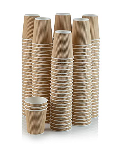 100 X 12oz Disposable Kraft Paper Cups for Hot and Cold Drinks, Triple Walled Ripple Cups for Coffee, Tea and Other Drinks Hot and Cold Disposable Tableware