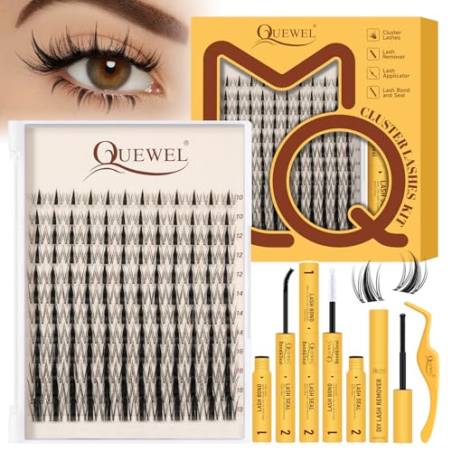QUEWEL Fairy-Lash-Clusters Kit, 144pcs Manga-Lash-Clusters Kit Mix10-18mm Wispy Natural Invisible Band Eyelash Clusters Kit for DIY Cluster Eyelash Extensions(Fairy 4 Set)