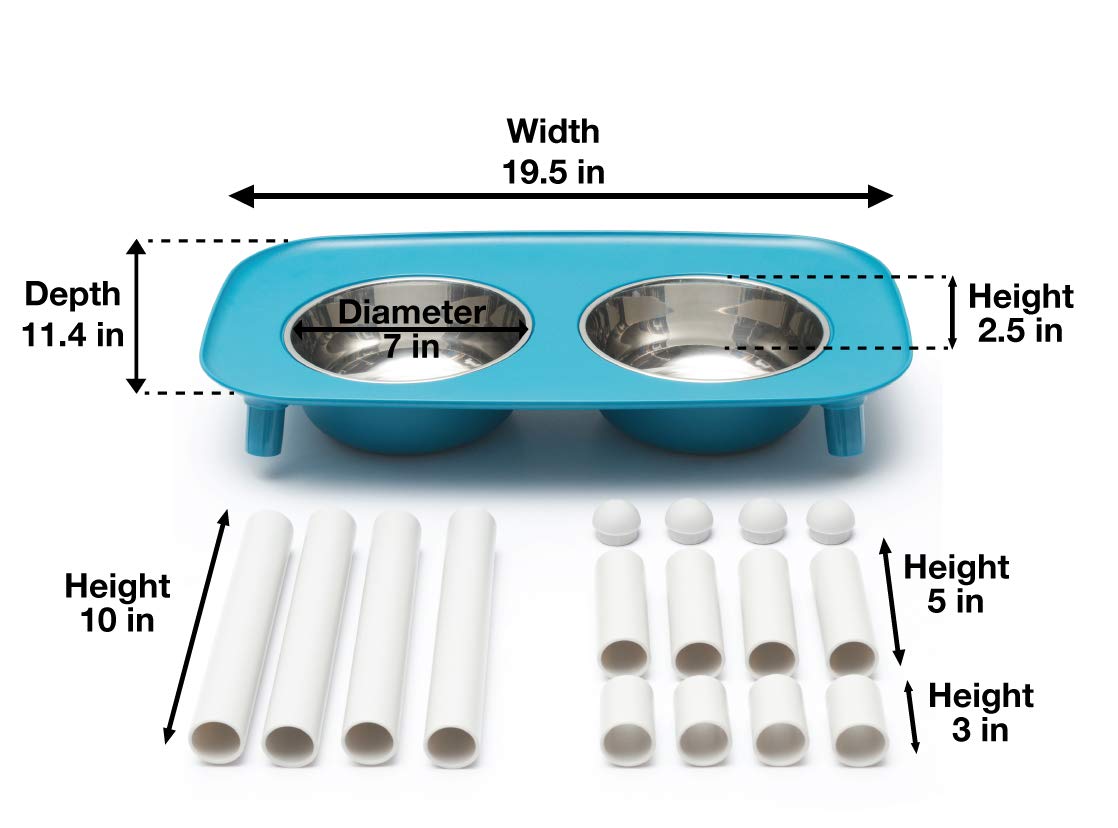 Messy Mutts - Comedero doble para perro con cuencos de acero inoxidable extraíbles y altura ajustable de las piernas, 40 onzas/5 tazas por tazón
