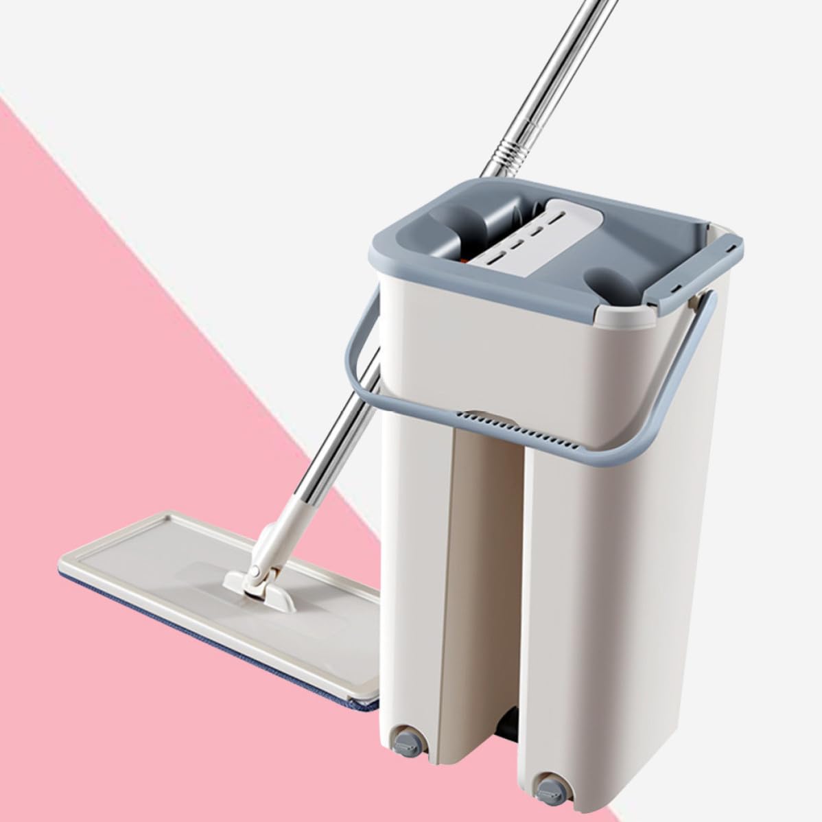 Toyvian Trapeador Plano de Fibra Cubo y Mopa para Limpieza de Suelos en Casa, Herramienta para Recoger Polvo y Ahorrar Espacio