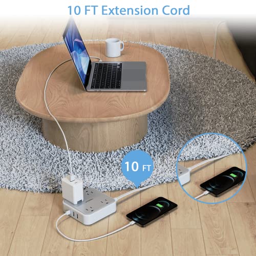 Tessan Flat Extension Cord 10 Ft, Tessan Ultra Thin Power Strip Under Carpet With 3 Usb Wall Charger thumb #2