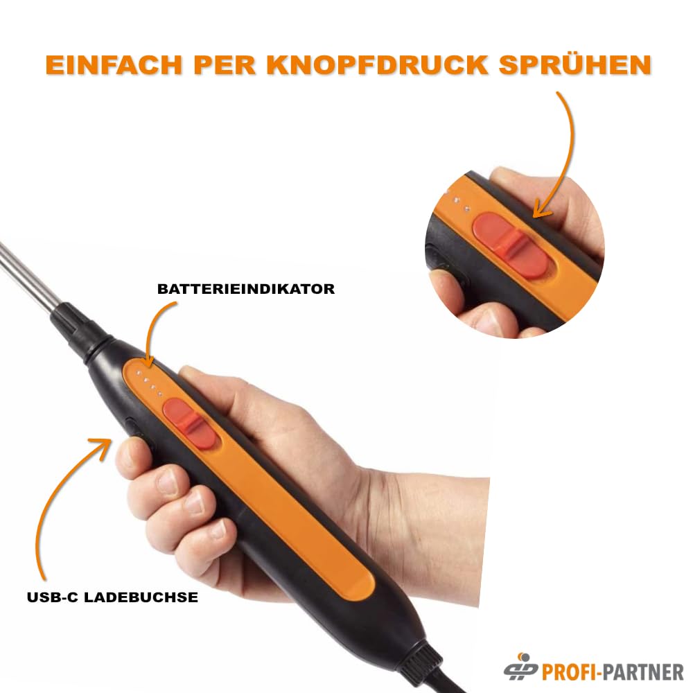 Handlicher Akku-Sprüher 6L | Elektrischer Drucksprüher mit teleskopierbarer Lanze (55–75cm) | 120 Min Laufzeit | USB-C Ladefunktion | Tragegriff & Schultergurt
