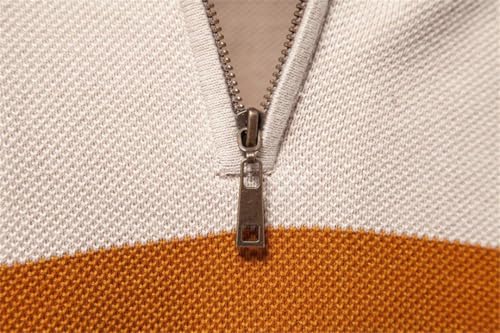 Mens Sweater Zipper Mock Neck Pullovers Men Autumn Winter Striped Warm Sweater3