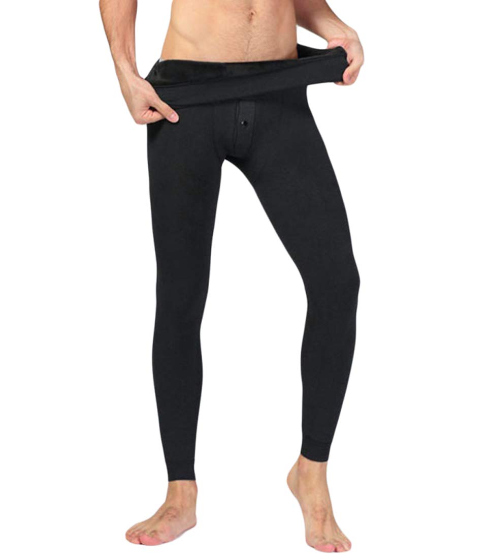 Romastory Mens Fleece Lined Long Johns Stretchy Winter Thermal Underwear Bottoms Pants S/M Size, Black, One size