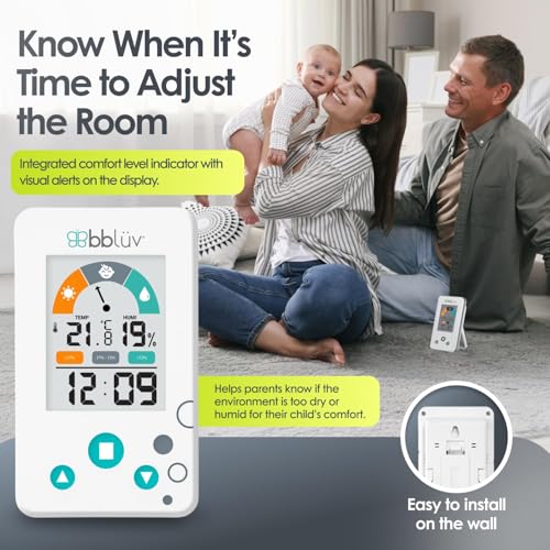 Bblüv Igrö 2-in-1 - Thermomètre numérique intérieur et hygromètre - Humiditémètre pour chambre bébé avec alarme - Portable, convivial - Idéal pour la maternelle, la maison ou le voyage