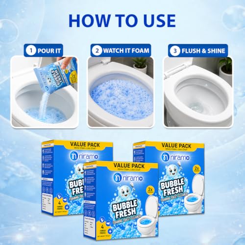 Image of Niramo Bubble Fresh Toilet Cleaner | Foam Action, Bathroom Cleaner | Removes Tough Stains, Limescale & Odour | Pack of 3 (3 x 320g)