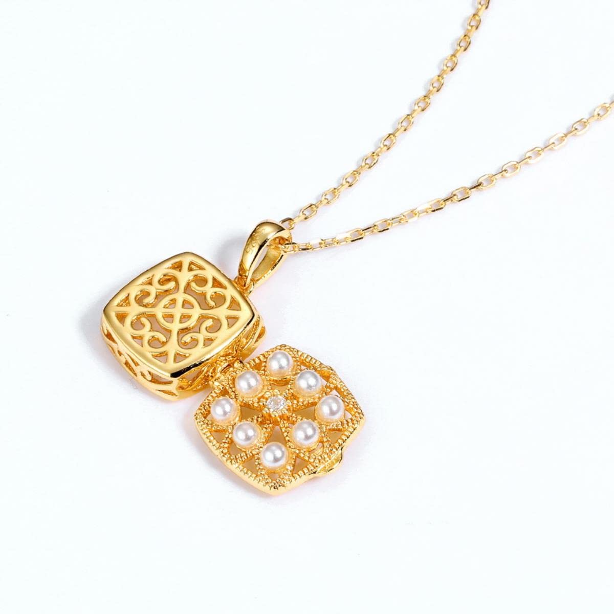 Luxury Pearl Pendant Necklacce Box Hollow S925 Sterling Silver Pendant 9K Gold Women's Accessories Necklace Fine Jewelri