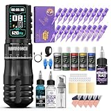 Wormhole Tattoo Gun Kit, Wireless Adjustable Tattoo Machine with 2300mAh Battery, Skin Friendly Tattoo Ink, Aluminum Alloy Tattoo Pen Rotary Gun, Complete Professional Tattoo Kit for Artists - Black