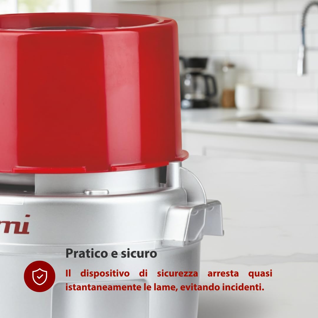 Girmi TR20 Tritatutto, 600W, Capacità 250cc, Lame in Titanio, Lavabile in Lavastoviglie, Dispositivo di sicurezza, Grigio/Rosso