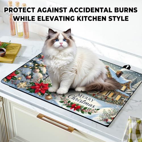 Image of Christmas Stove Top Cover Snowman Stove Top Cover for Home Decoration Kitchen Pad Non-Stick Washable Cooktop Covers Countertop Protector Keep Stove Clean 28 inchx20 inch (Snowhouse -1)