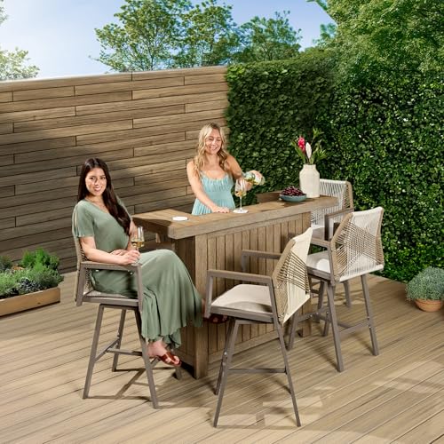Best Choice Products Outdoor Bar Stools Set of 2, Bar Height, 360° Swivel Aluminum Frame, All-Weather Woven Rope Chair Design w/Armrests - Taupe/Sandstorm - Image 2