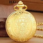 Gold Large Decorative Flower Pattern Pocket Watch White Roman Numeral Scale Quartz Pocket Watches for Men with Chain - Image 3