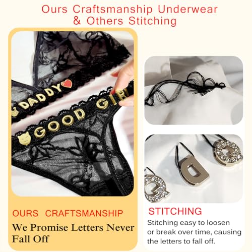 Lace Bra and Thong Set for Women Sexy Cute Metal Letters Charm Breathable Bikini Underwear with Stretch Fit3