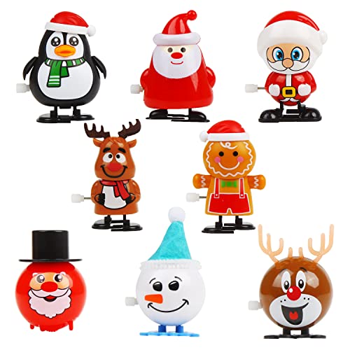 SULOLI Christmas Wind Up Toys, 8 PCS Xmas Gift Stocking Stuffers Goody Bag Fillers for Kids Party Favors