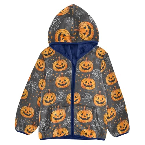 CHIFIGNO Halloween Pumpkin Cobweb Winter Coats for Toddler Boys, Toddler Zip up Hoodie Light Jacket for Fall Winter Spring 4T