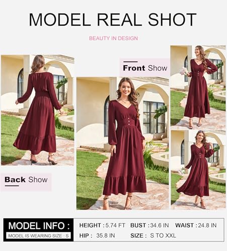 Dokotoo Womens Dresses Fashion 2025 Long Sleeve V Neck Maxi Dresses Elegant Casual Flowy Tiered Boho Beach Vacation Outifits2