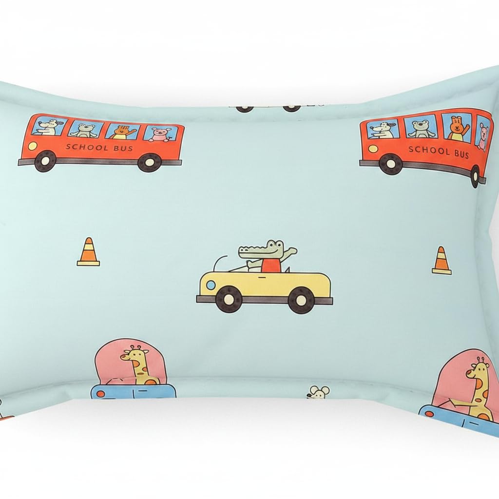 Filymore Kids Car & Bus Theme Pillow Covers Set of 2, 17x27 Inch Sky Blue | Soft Microfiber Pillow Cases for Kids Room, Skin-Friendly & Breathable Decorative Cushion Covers 3