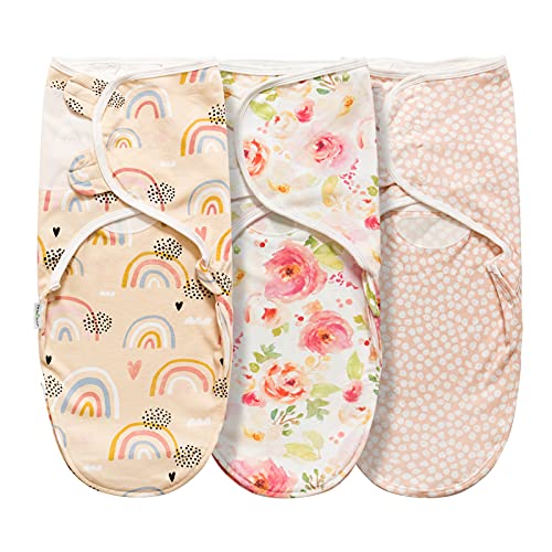 Image of Little Tots Swaddle Blanket for Baby Girl Boy Easy Change Infant Wrap 3 Pack Adjustable Sleep Sack for Newborn Babies 0-3 Month (Rainbow and Flowers)