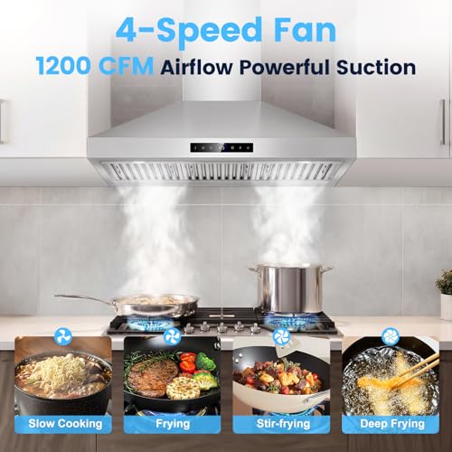 Image of 36 inch Wall Mount Range Hood,1200 CFM Stainless Steel Stove Vent Hood