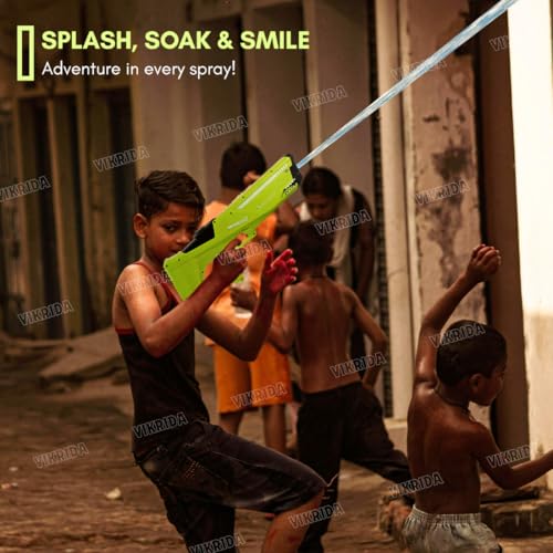 Image of VikriDA Big Size (44 * 13cms) Holi Electric Pichkari Water Gun with Dual Rechargeable Battery for Kids, 600CC & Excellent Range 40FT,Automatic High-Pressure Water Gun - Multicolor