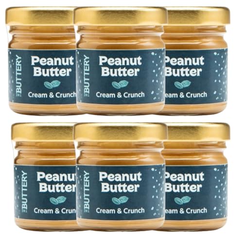 The Buttery – Peanut Butter Cream & Crunch/Crema de Cacahuete Crujiente,100% Cacahuete Alto Oleico Saludable, Sin Aceite de Palma ni Azúcares Añadidos ni Gluten - 40g | Pack of 6