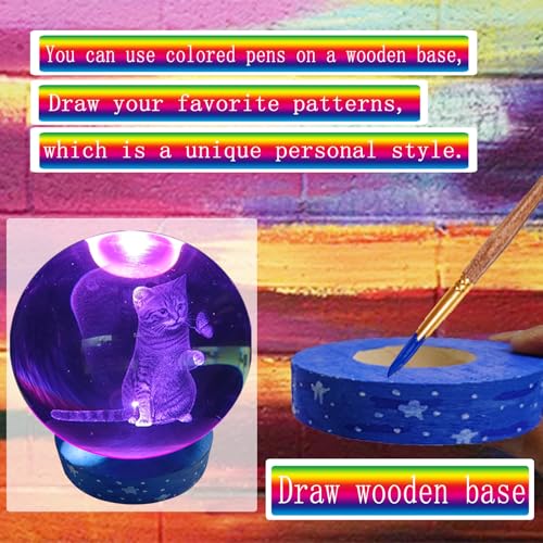 Image of 3D Crystal Ball 3.15 inch / Wooden USB Switch Base with LED Gradient Color Lights /Cat Lover Gift Women's 3D Crystal Ball Theme Gift,Christmas