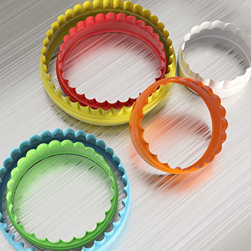 6 Pieces Scalloped Round Cookie Cutters Plastic For Baking Biscuit Fondant Cake Cutters Two Side Double Sided Fluted And Plain Edge Cookie Cutters #TOP4
