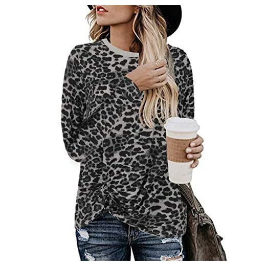 ZANZEA Dam Kvinnor Långärmad Blus Leopard Tryckta Toppar Crew Neck Casual Lös T-shirt Pullover Sweatshirt X-01-Vit L