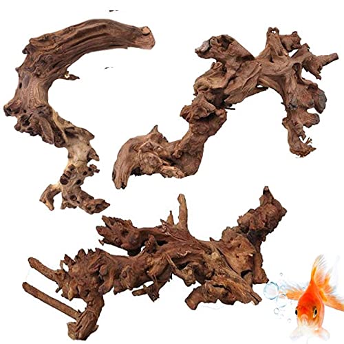 TankDecor 3 Pack Natural Driftwood for Aquarium Sinkable Reptile Wood Branches – Great for Fish Tank Decoration 6 -11