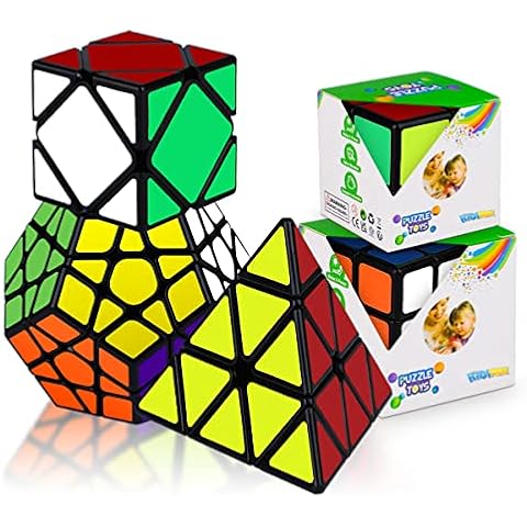 KidsPark Magic Cube Set 2x2 3x3 Pyramid Pyraminx Megaminx Skew Puzzle Cube, 3D Speed Magic Puzzle Cube Bundle with Smooth Sticker for Kids & Adults (5 Pack) Cover