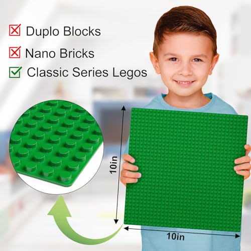 Image of Pokiiulk Classic Baseplates, Peel and Stick Base Plates for Building Bricks, Compatible with Major Brands, Self-Adhersive Base for Bricks 10 inch x 10 inch, 6 Pack Green