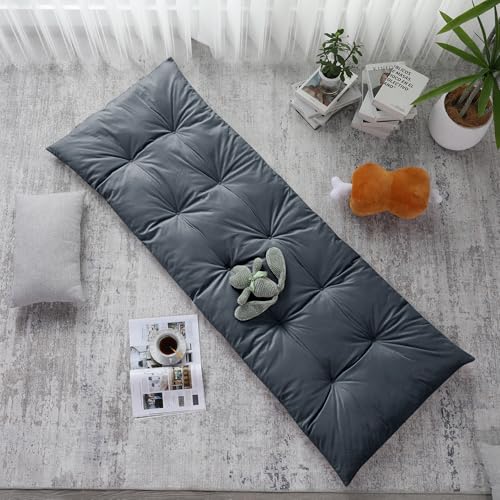 HOMBYS Floor Lounger Pillow Foldable and Tufted Design Long Floor Cushion for Yoga Reading Sleeping Meditation Elastic Band for Roll Up and Easy Storage Machine Washable Dark Grey 74x27