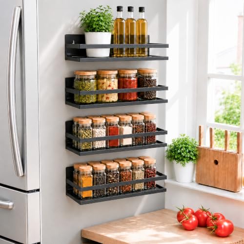 SMRCAD 4 Pack Metal Magnetic Spice Rack for Fridge – Heavy-Duty