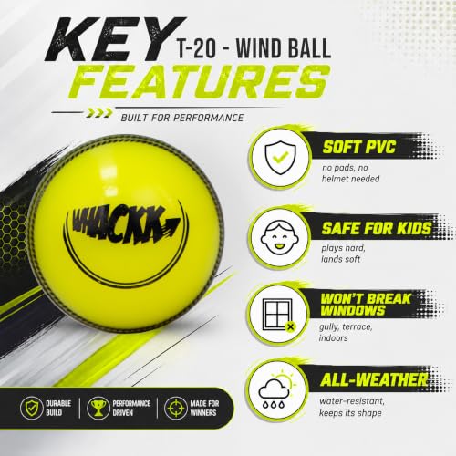 Image of WHACKK I10 T-20 Wind Ball 72MM 120GMS Seasional Color Mix 6 | Synthetic Practice Cricket Balls | Swing Balls for Match, Training, Indoor, Outdoor & Street Cricket (Yellow, Set of 6)